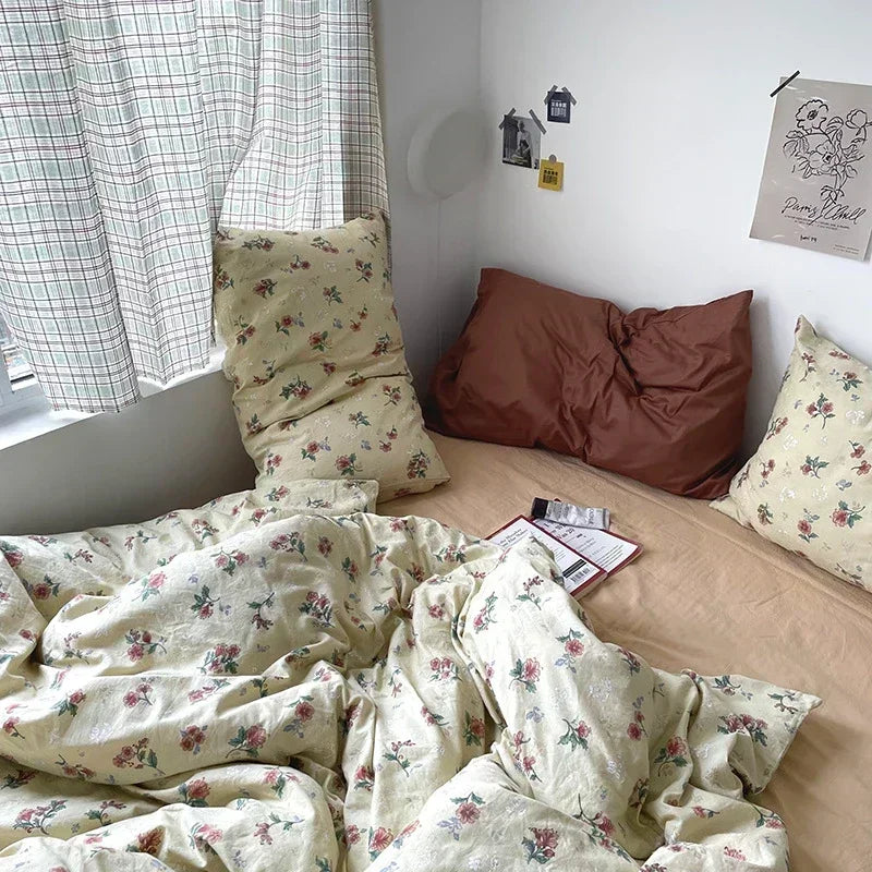 Afralia™ Retro Floral Cotton King Size Bedding Set - Soft Duvet Cover Set + Sheets