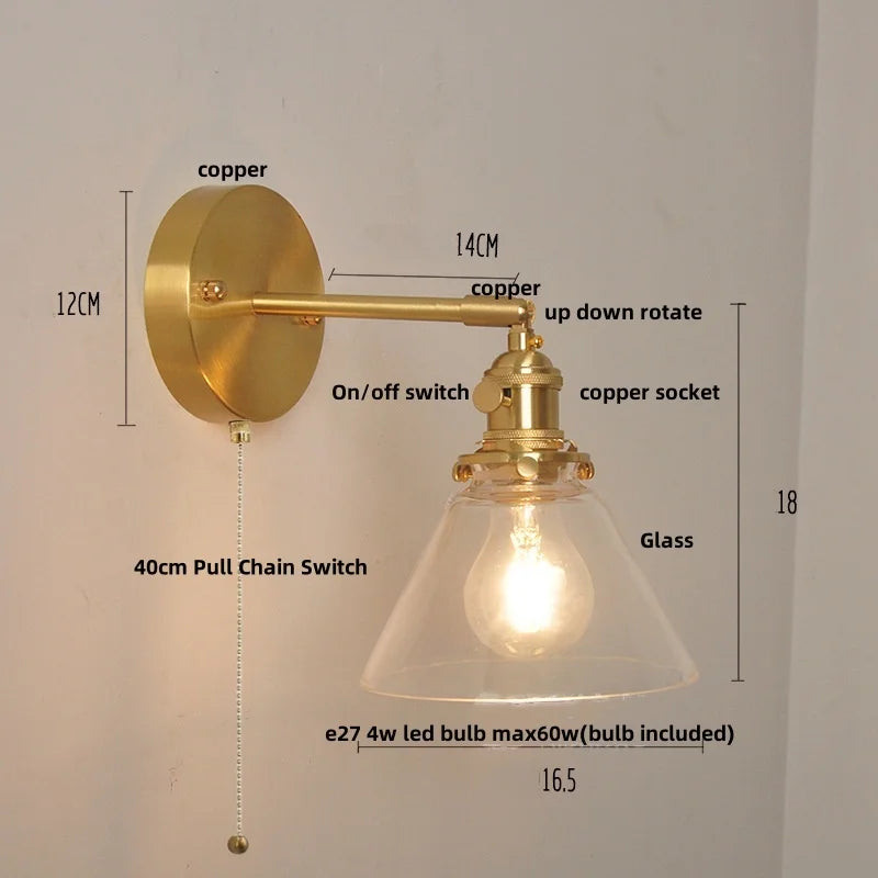 Afralia™ Nordic LED Wall Light Fixture Glass Up Down Rotate Copper Bedside Lamp