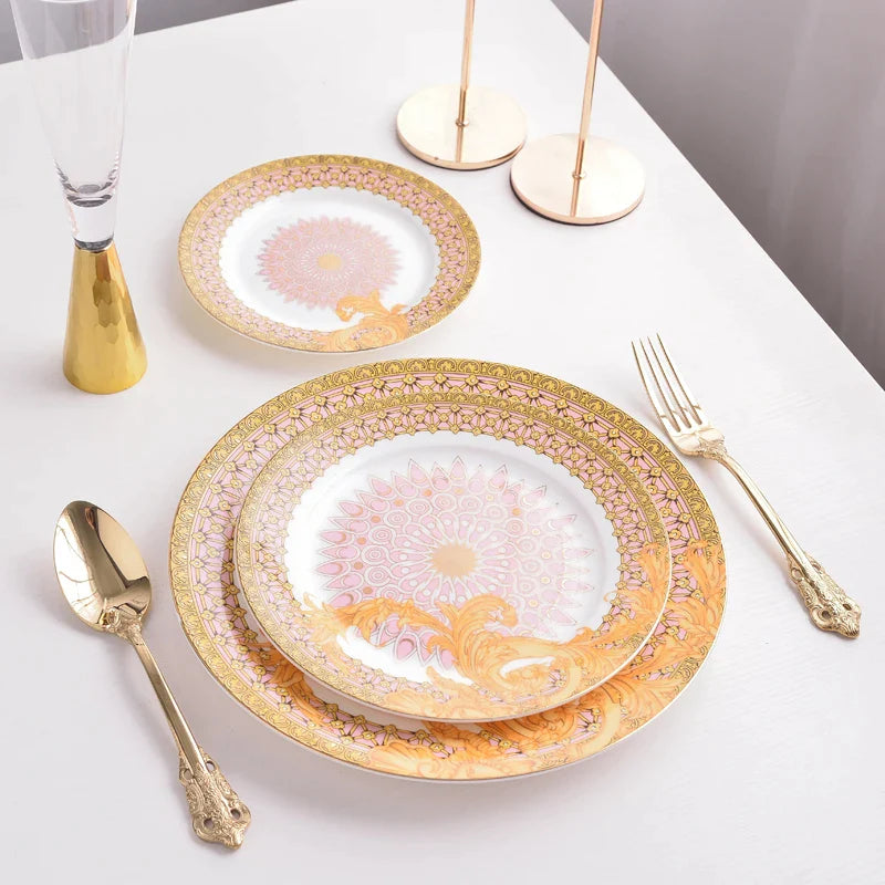 Afralia™ Golden Flower Bone China Tableware Set