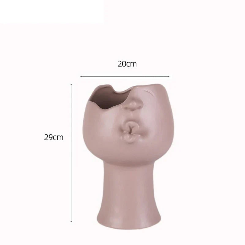 Afralia™ Abstract Face Ceramic Vase for Table Flowers Decoration