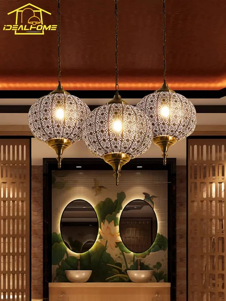 Afralia™ Vintage Thai Iron Art Pendant Lights LED for Restaurant Tea Room Balcony