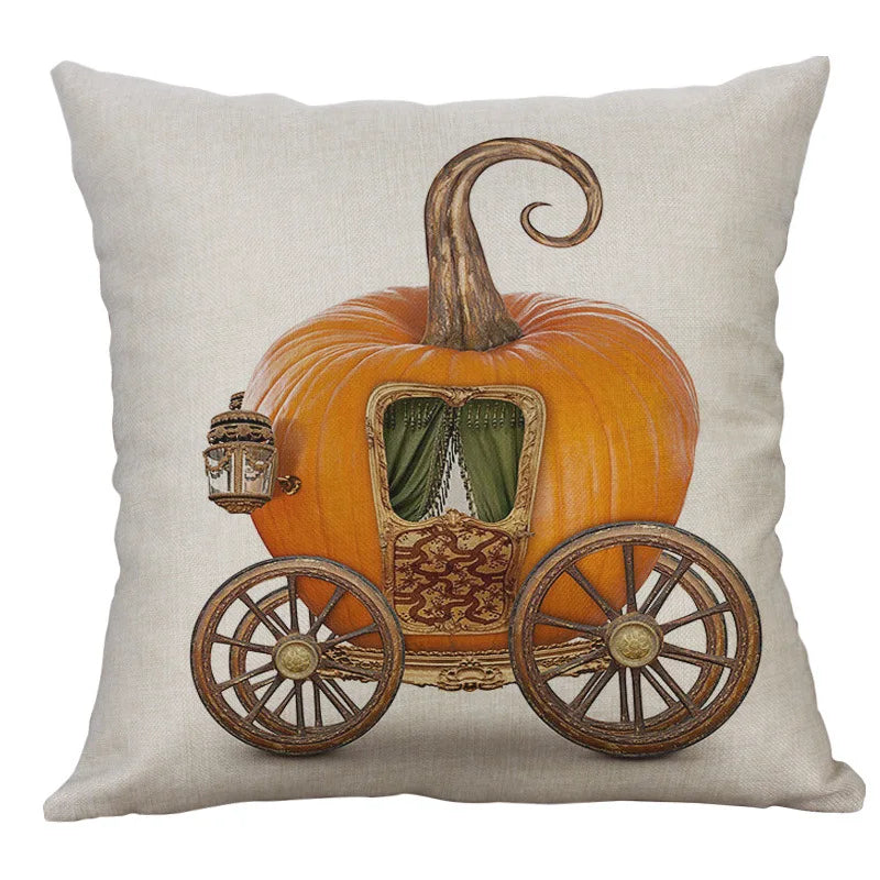 Afralia™ Halloween Pumpkin Ghost Bat Linen Pillow Cover for Sofa Decor