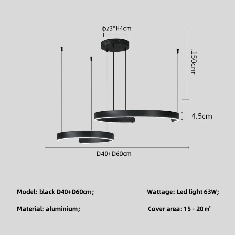 Afralia™ Black LED Chandelier Pendant Light for Foyer Stairs Bar, Minimalist Indoor Hanging Lamp