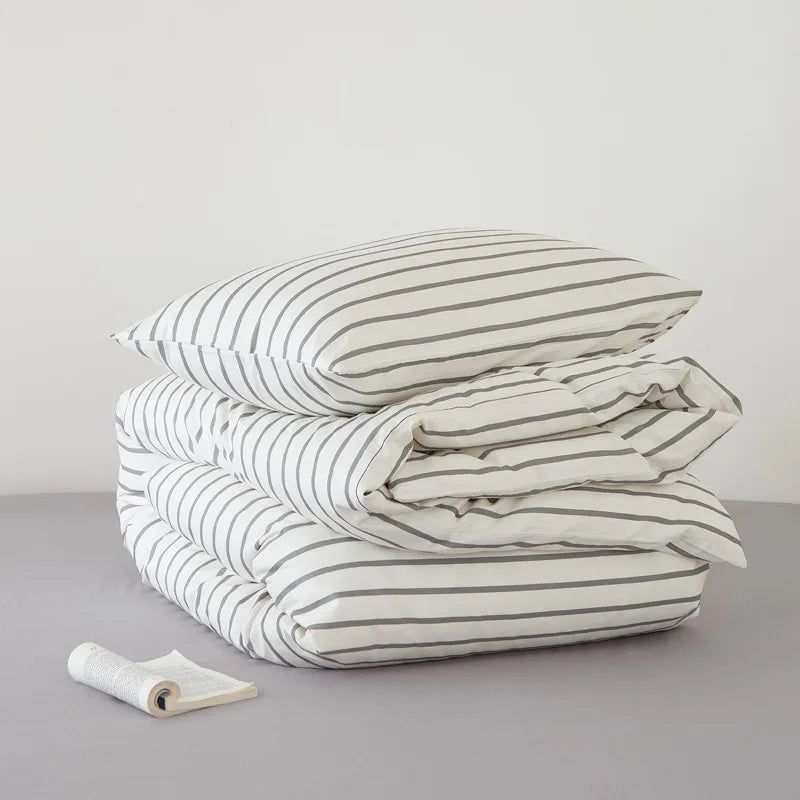 Afralia™ Nordic Cotton Solid Bedding Set Single Queen Size Quilt Set Luxurious & Skin-Friendly