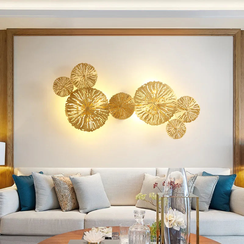 Afralia™ Gold Flower Copper Frame Wall Sconce for Hotel Dining Room Lighting