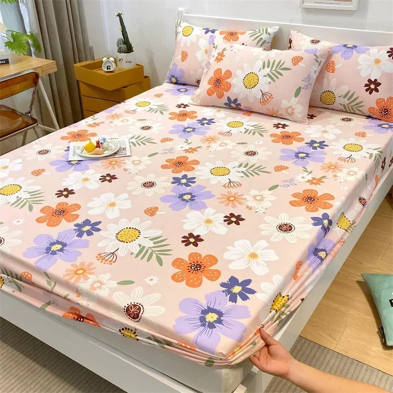 Afralia™ Queen Size Cotton Fitted Sheet Set with Cute Print, Soft and Skin-friendly Bed Cover