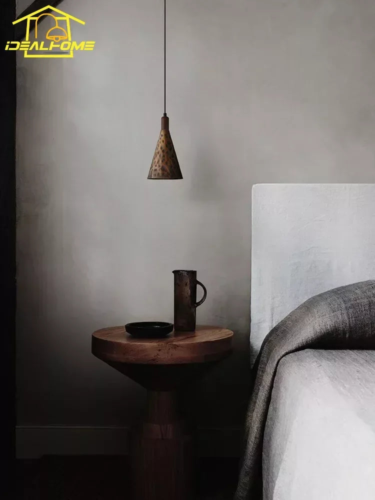 Afralia™ Vintage Walnut Copper Pendant Light LED E27 Fixture for Kitchen Dining Bedside