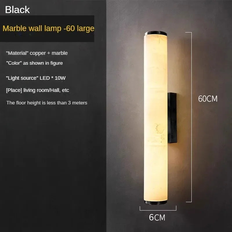 Afralia™ Spanish Marble Wall Lamp Black Gold Cylindrical Sconce for Villa Background