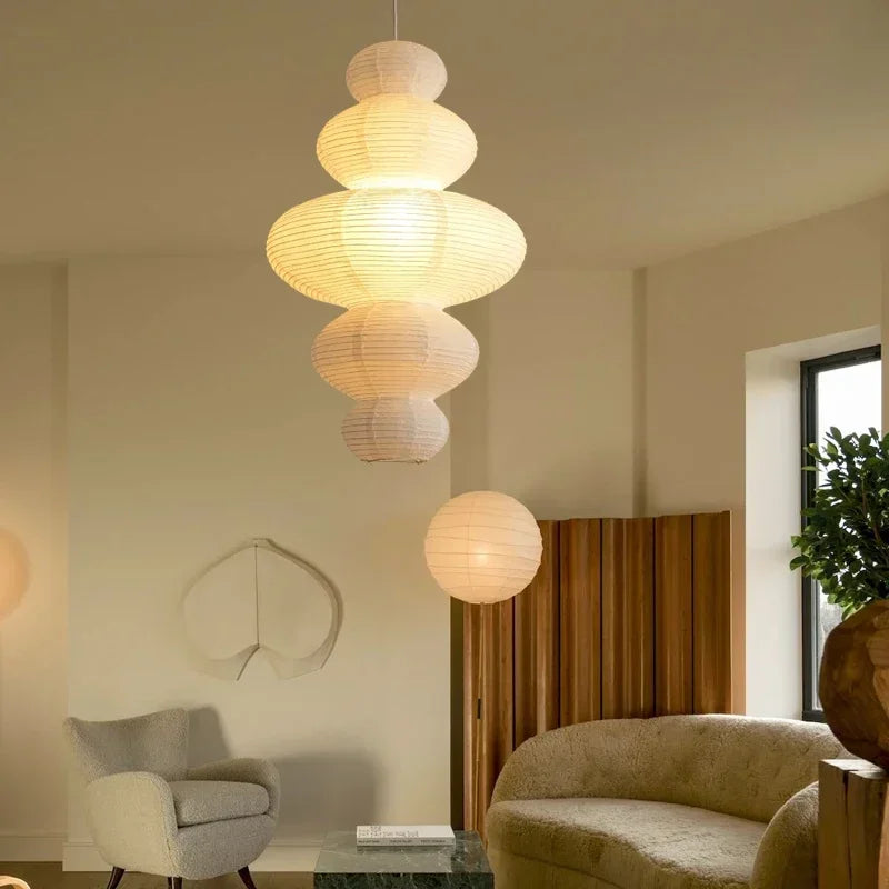 Afralia™ White Rice Paper Pendant Lights for Living/Dining Room Bedroom Hallway