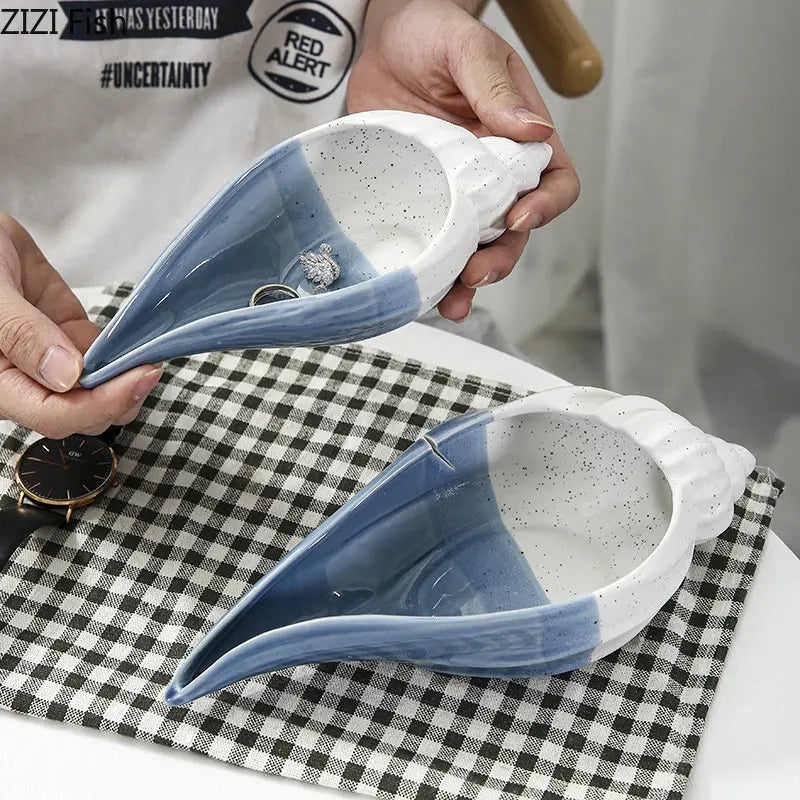 Afralia™ Ceramic Marine Life Decorative Storage Tray for Dresser or Tabletop