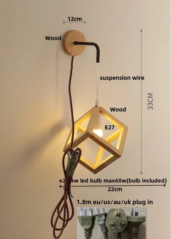 Afralia™ Wood Cube LED Wall Lamp - Modern Nordic Design for Home Decor