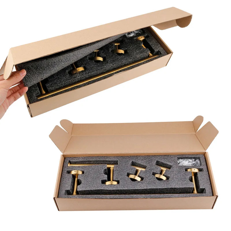 Afralia™ Brushed Gold Bathroom Hardware Set: Towel Holder, Paper Holder, Robe Hook