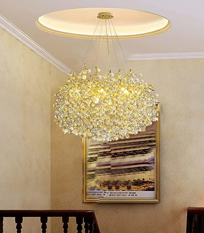 Afralia™ Gold Crystal Ceiling Chandelier: Luxury Lighting for Living Room, Dining Room, Bedroom.