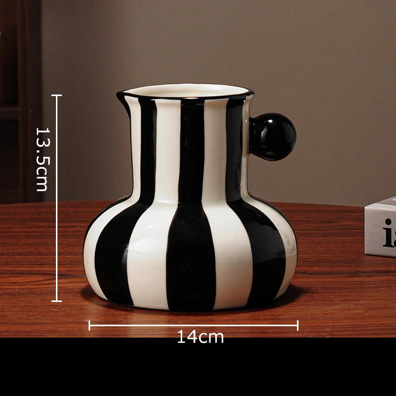 Afralia™ Striped Ceramic Vase for Table Decoration and Flower Arrangement