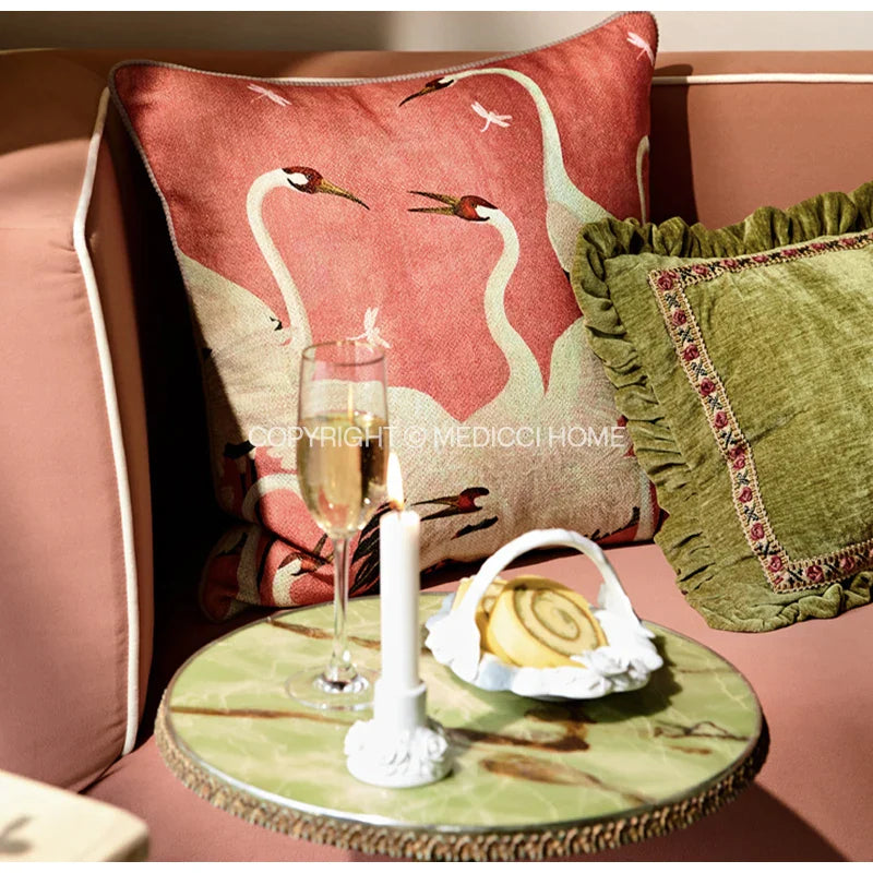Afralia™ Luxe Chenille Ruffled Green Lumbar Pillow Cover 35x45