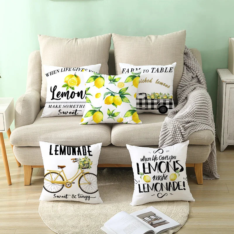 Nordic Lemon Print Cushion Cover for Home Decor - Afralia™