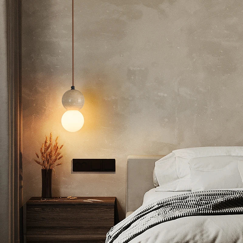 Afralia™ LED Gourd Pendant Light Aisle Hotel Living Room Fixture Glass Travertine Hang Lamp