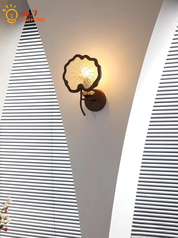 Afralia™ Zen Art Glass Lotus Flower LED Wall Lamp for Bedroom Living Room