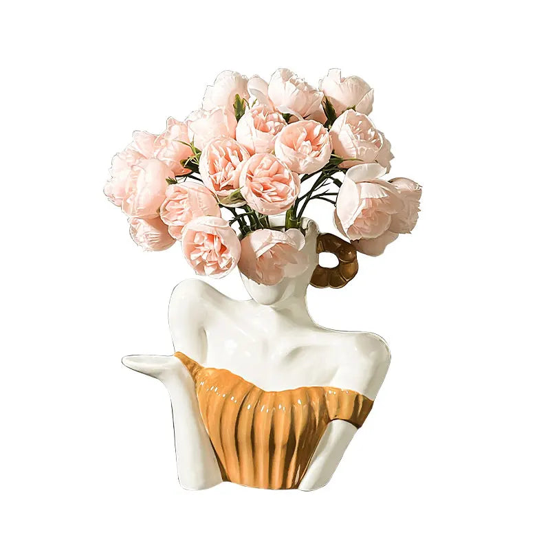 Afralia™ Woman Statue Ceramic Vase Home Decor Flower Arrangement Accessory