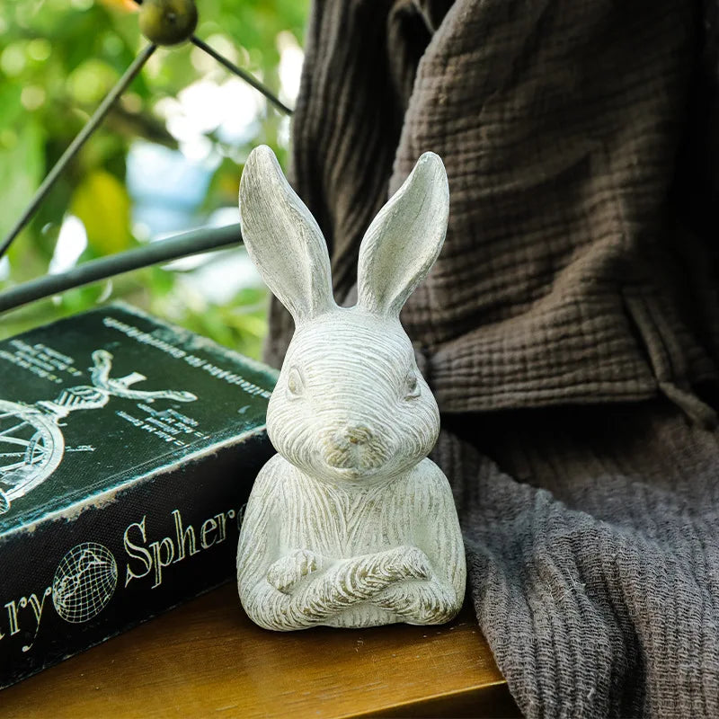 Afralia™ Wood Pattern Rabbit Sculpture Garden Ornament