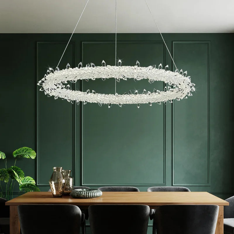 Afralia™ Luxe Crystal Pendant Light - Dimmable LED Art Deco Circle Lamp