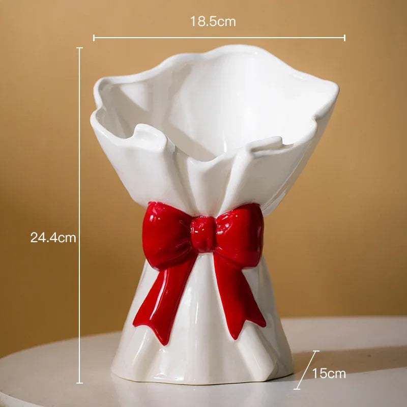 Afralia™ Bowknot Ceramic Vase for Charming Flower Arrangements
