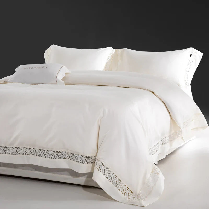 Afralia™ Silky Lace Broad Side Duvet Set with Fitted Sheet & Pillowcases