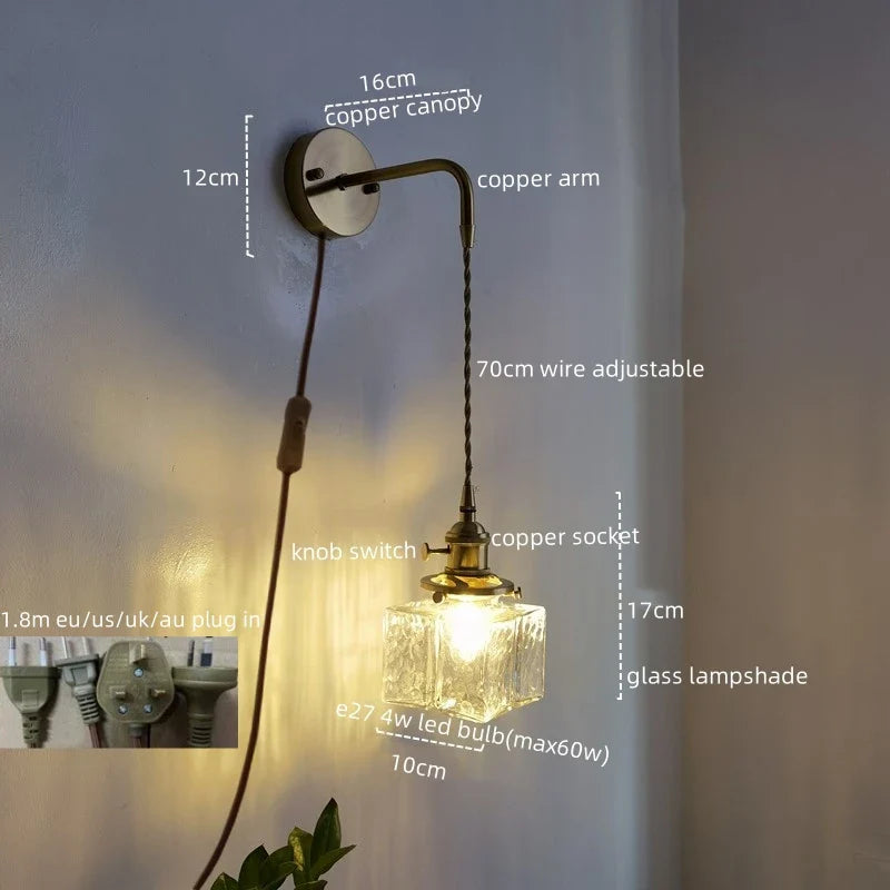 Afralia™ Glass Copper LED Wall Lamp Modern Corridor Bedside Light
