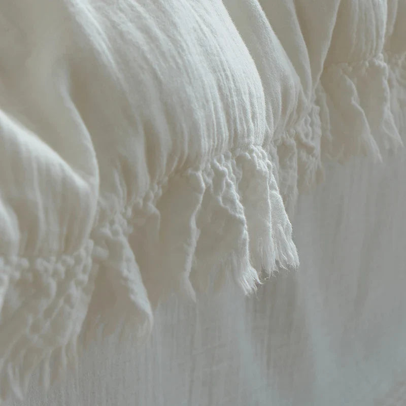 Afralia™ Soft Cotton Tassel Ruffles Bedding Set with Duvet Cover, Sheet & Pillowcases
