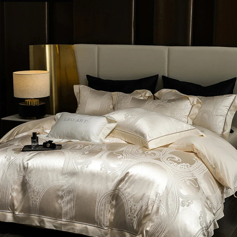 Afralia™ Silky Satin Jacquard Egyptian Cotton Luxury Duvet Bedding Set