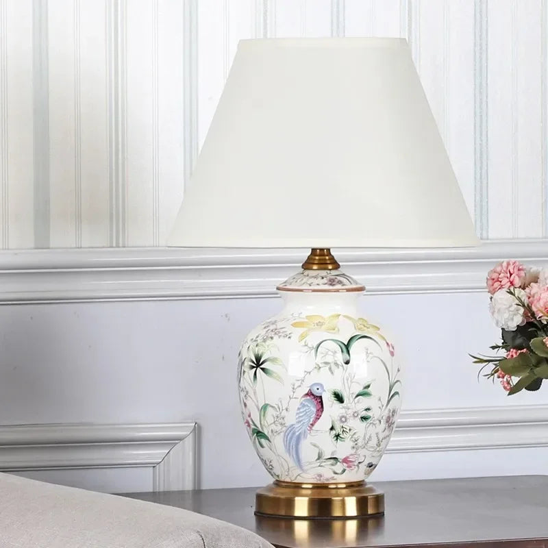 Afralia™ Ceramic Table Lamp Flower Bird Bedside LED Desk Light