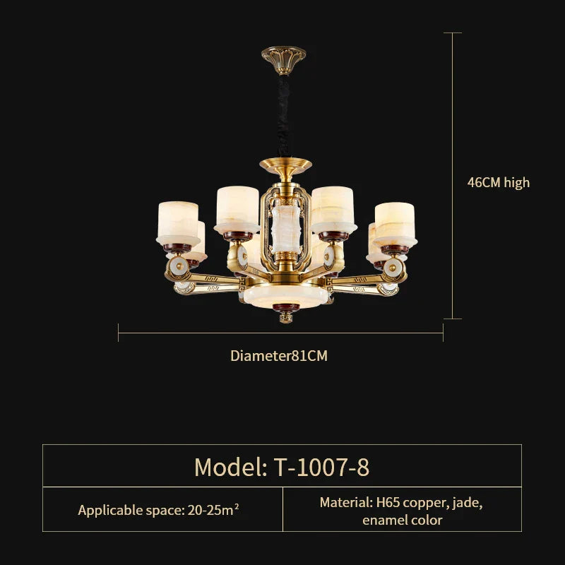 Afralia™ All Copper Jade Chandelier, Modern Chinese Style for Living Room, Bedroom, Dining Room.