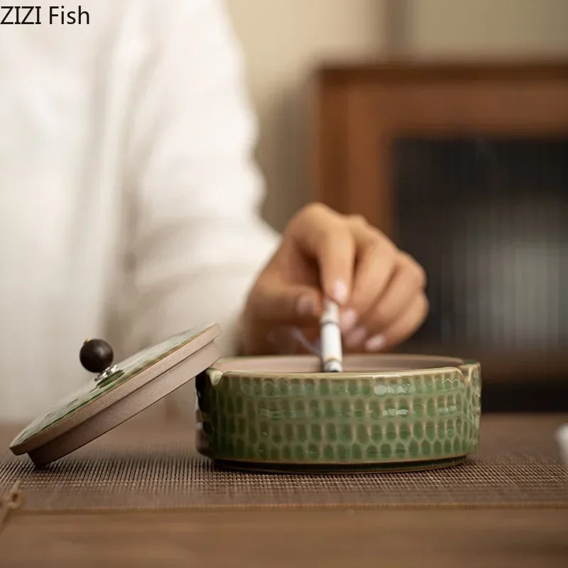 Afralia™ Ceramic Ashtray with Lid - Stylish Smoking Accessories for Home and Office