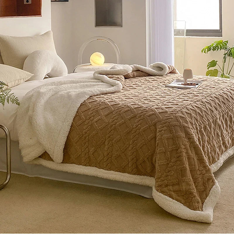 Afralia™ Velvet Fleece Geometric Blanket Cover | Double Sided Jacquard | All Season Blanket