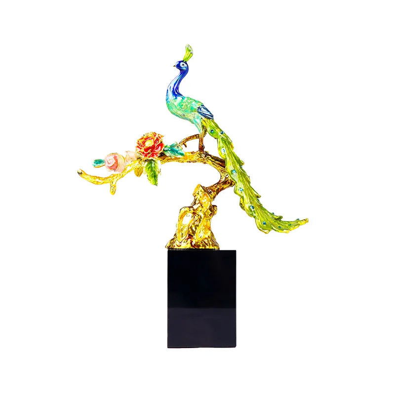 Afralia™ Peacock Enamel Home Decoration Set for Living Room, TV Cabinet, and Wine Cabinet