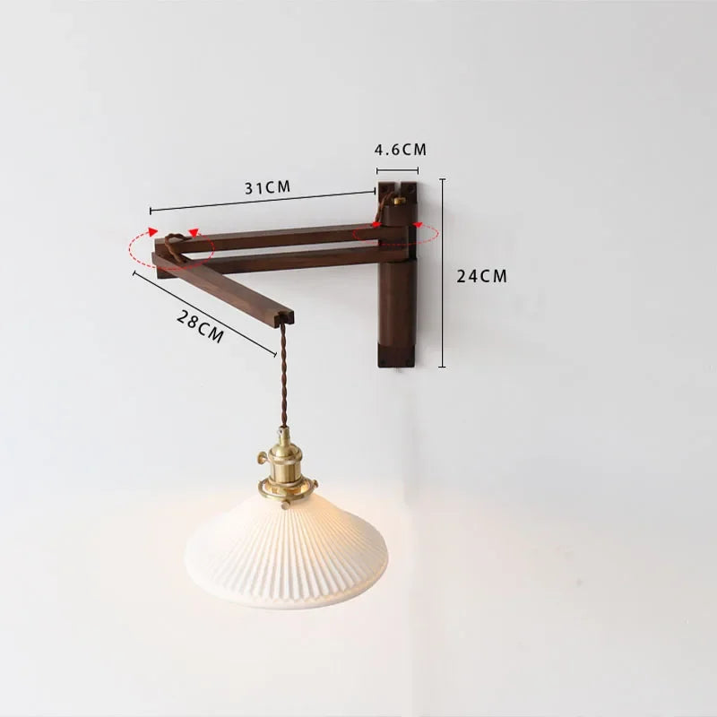 Afralia™ Retro Walnut Wall Lamp for Study, Bedroom & Living Room