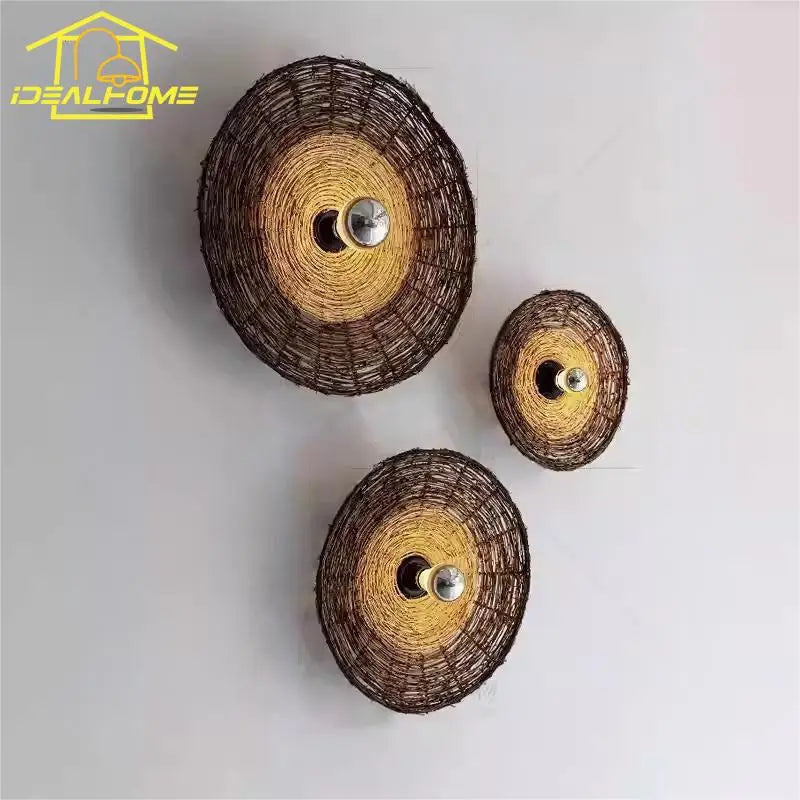 Afralia™ Rattan Weave LED Wall Lamp for Corridor, Bedroom, Living Room, Hotel and Bar