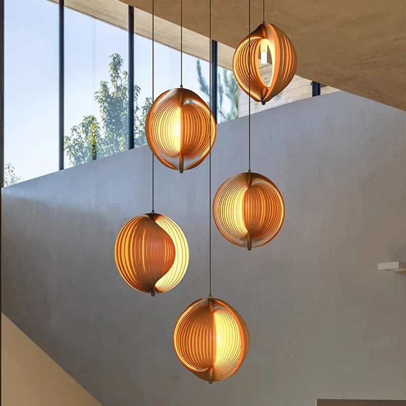 Afralia™ Wabi Sabi Wooden LED Pendant Lights for Home Decor and Lighting