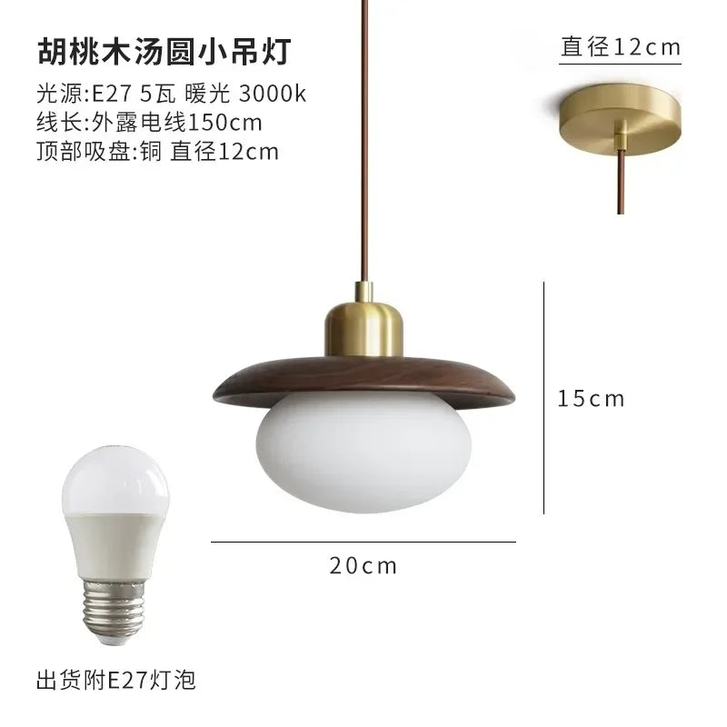 Afralia™ Vintage Black/Walnut Wood Copper Pendant Lights LED E27 Hanging Lamp