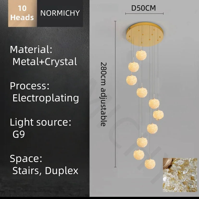 Afralia™ LED Glass Ball Chandelier for Staircase Duplex Villa Loft Hollow Living Room