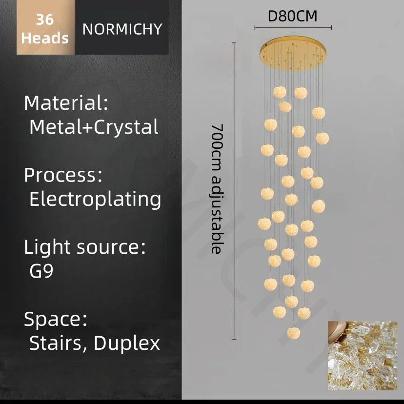 Afralia™ LED Glass Ball Chandelier for Staircase Duplex Villa Loft Hollow Living Room