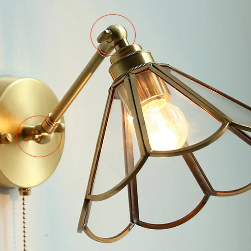 Afralia™ Vintage Brass Clear Glass Wall Lights Rotate Bedside Lamp for Restaurant Bedroom