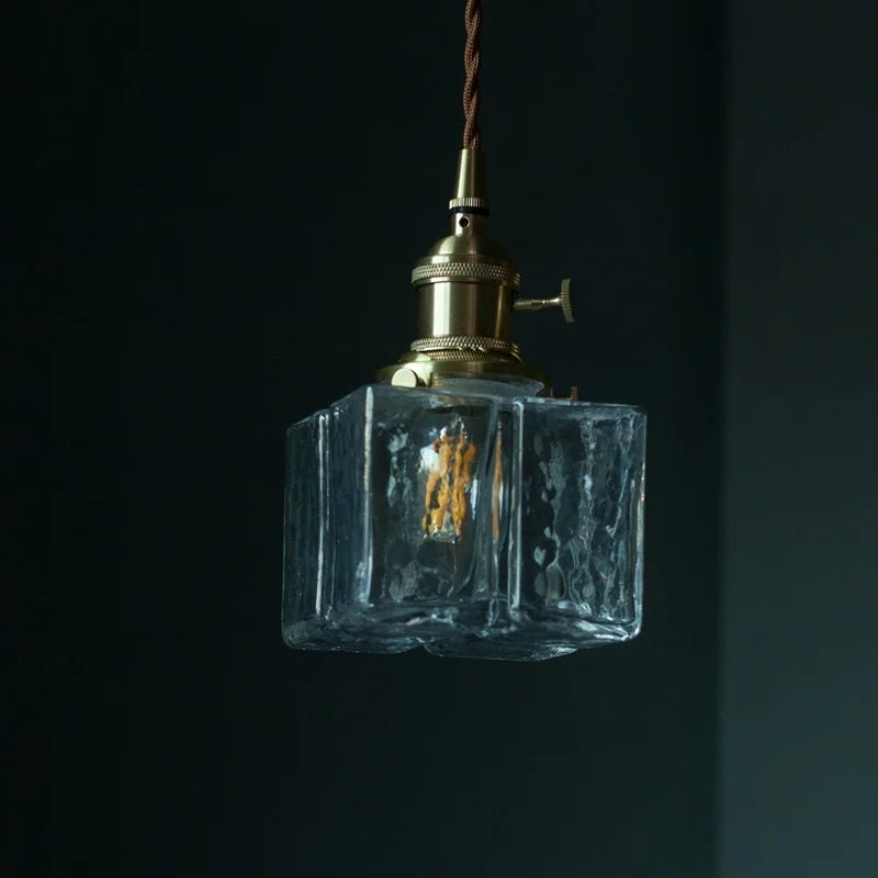 Afralia™ Small Glass LED Pendant Lights Japanese Vintage Hanging Lamp