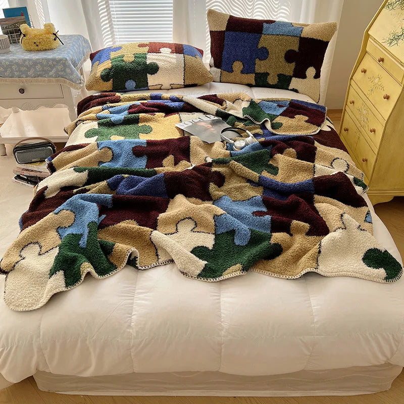 Afralia™ Geometric Printed Half Fleece Sofa Cover: Luxe Bohemian Shawl Blanket for Office Nap