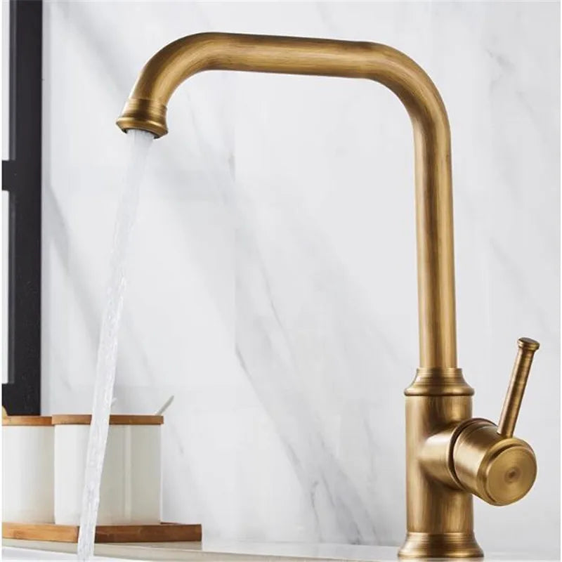 Afralia™ Antique Brass Kitchen Faucet 360° Swivel Sink Tap Mixer Hot Cold Rotating Faucet