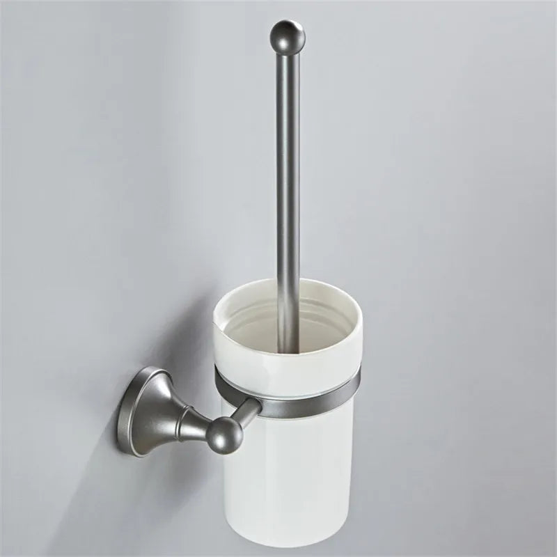 Afralia™ Gray Bathroom Accessories Set: Towel Rack, Toilet Brush Holder, Shelf, Soap Dish