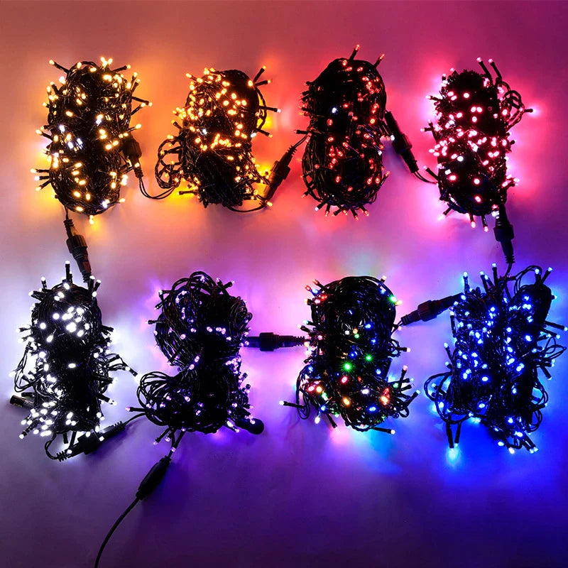 Afralia™ Outdoor LED String Fairy Lights 200LED Waterproof Black Cable EU Plug