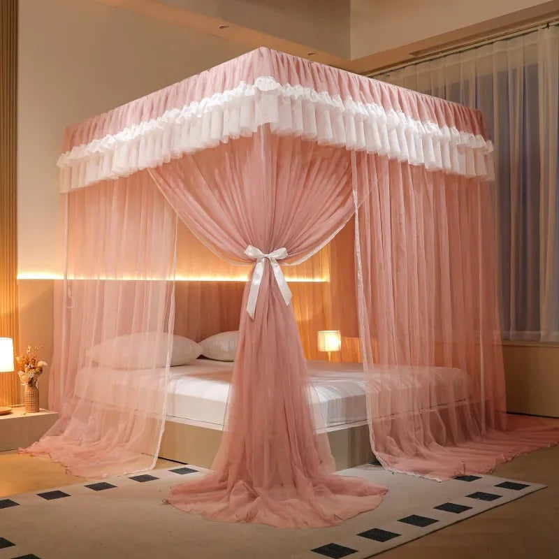 Afralia™ Korean Princess Square Top Canopy with Color Blocking Pleats & Bracket