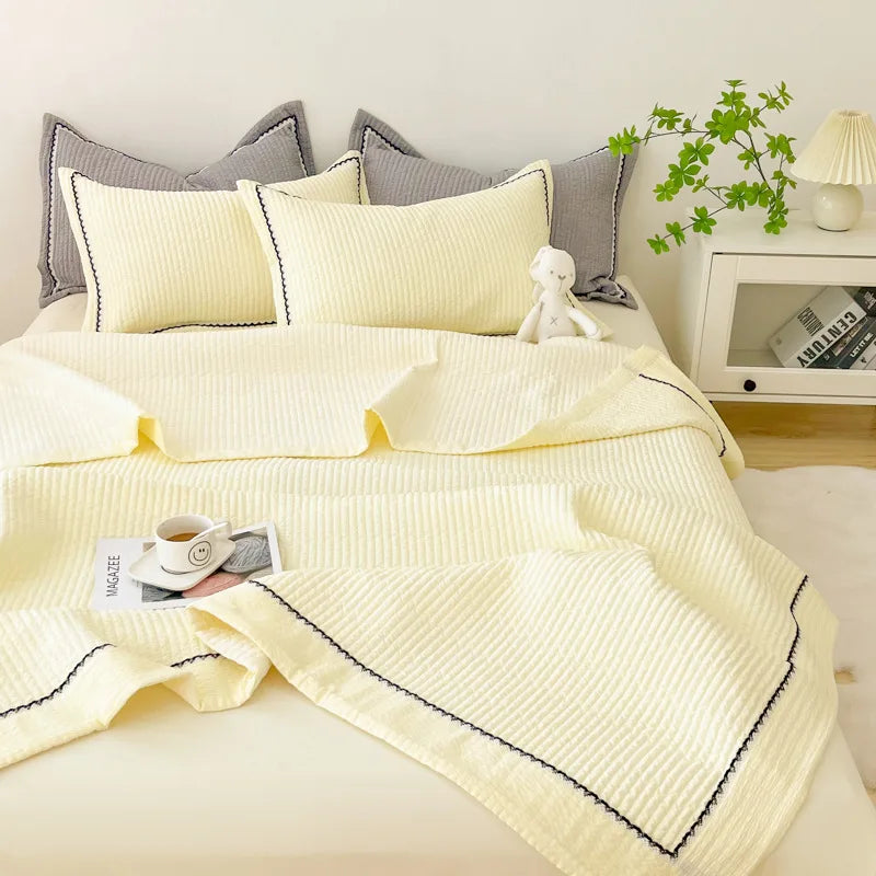 Afralia™ Korean Style Bubble Yarn Quilted Summer Comforter Set