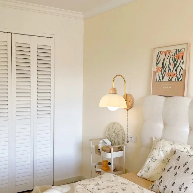 Afralia™ Glass Wood LED Wall Lights Decor for Bedroom Living Room Coffee Mirror Bedside Lamp